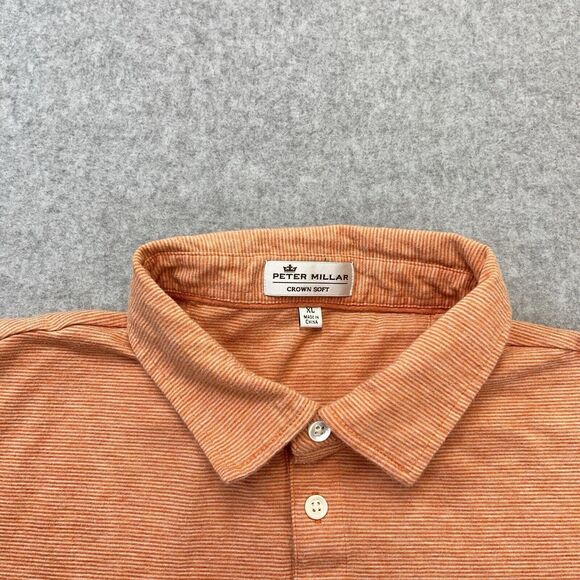 Peter Millar Polo Crown Soft Mens XL Cotton Silk Shirt Salmon Orange Golf READ - Picture 3 of 9